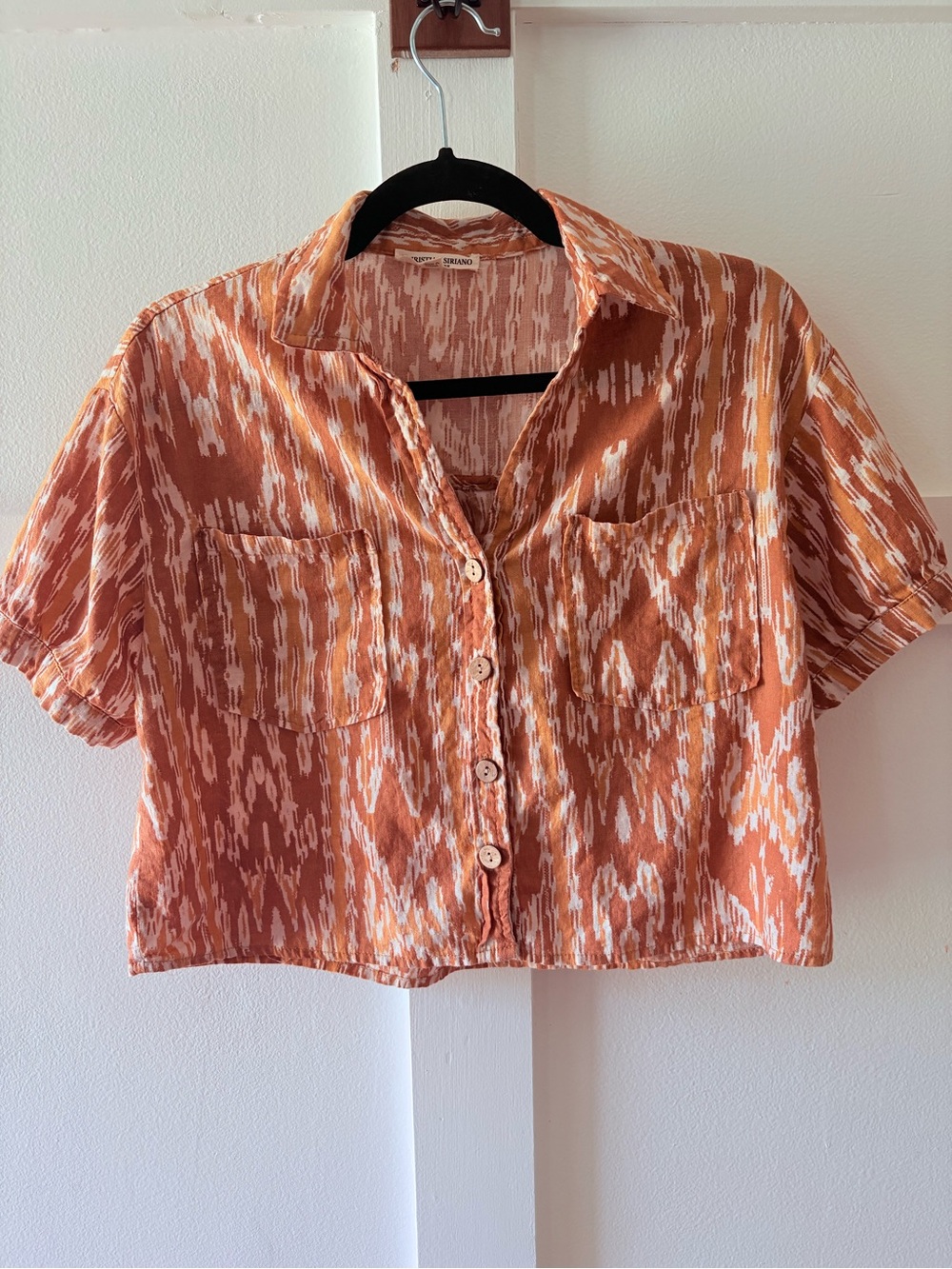 Christian Siriano Rust Ikat Button-Front Shirt Boxy Cropped Fit